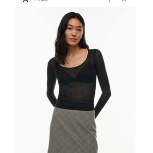 NWT Wilfred Endo Black Sheer Long Sleeve Scoop Neck Top XS TP